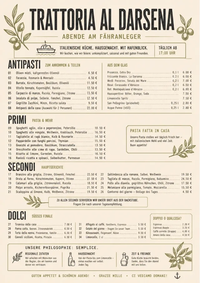 Trattoria Evening dinner-menu menu template preview