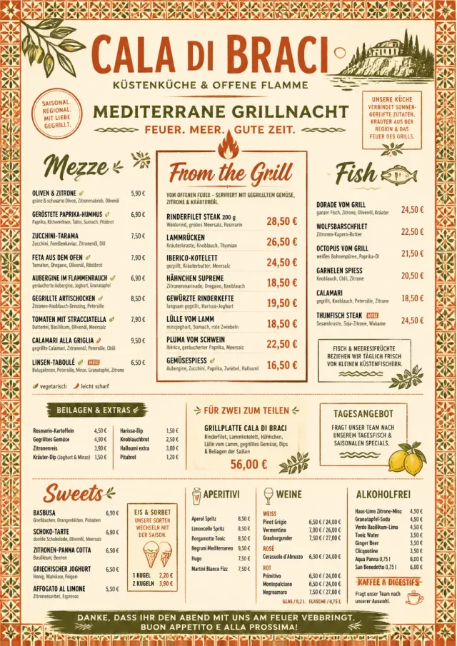 Mediterranean Grill Night dinner-menu menu template preview