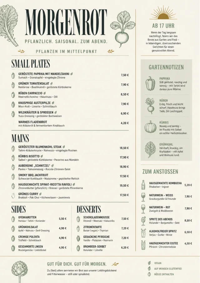 Plant-Forward Supper dinner-menu menu template preview