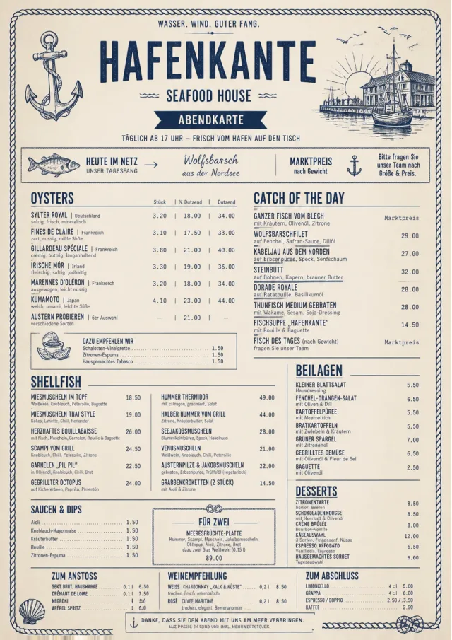 Harbor Seafood Dinner dinner-menu menu template preview