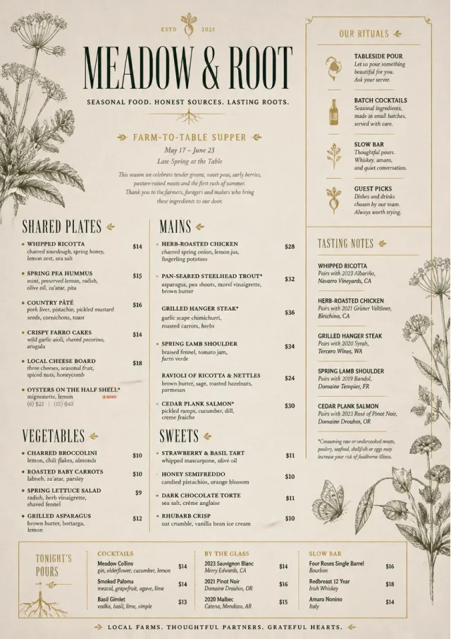 Farm-to-Table Supper dinner-menu menu template preview