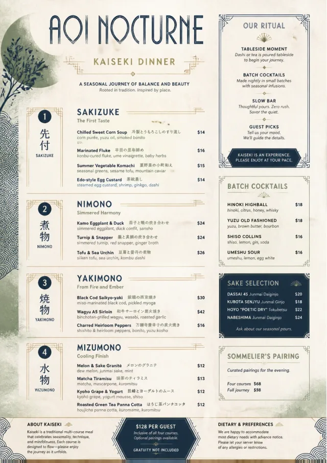 Kaiseki Evening dinner-menu menu template preview