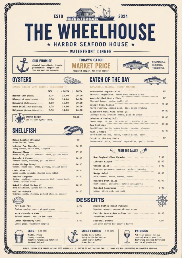 Harbor Seafood Dinner dinner-menu menu template preview
