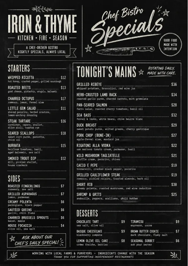 Chef Bistro Specials dinner-menu menu template preview