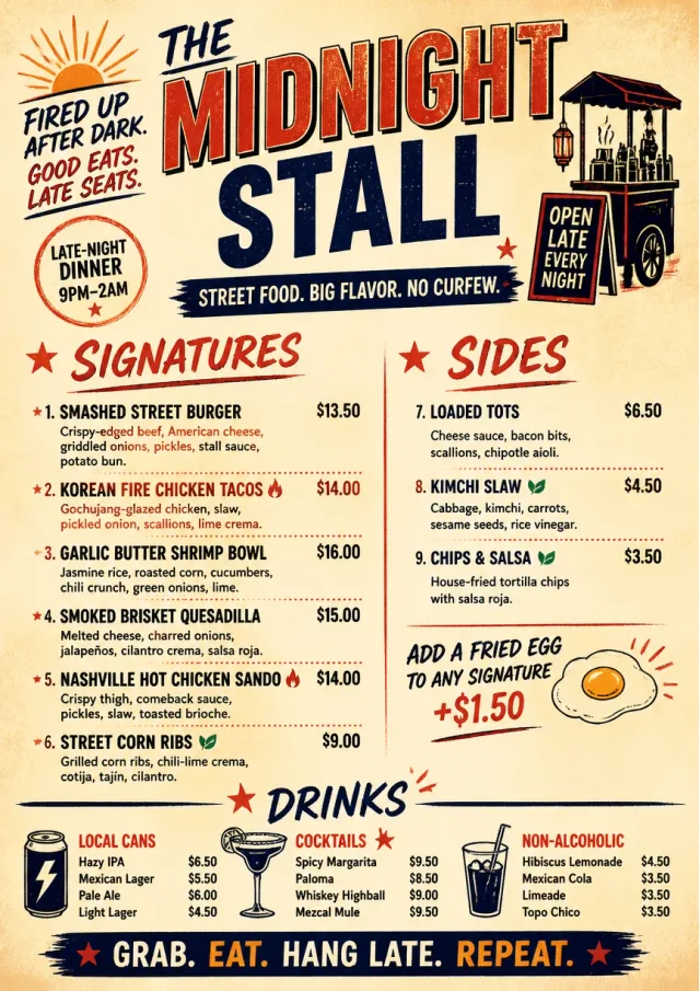 Street Stall Flyer dinner-menu menu template preview