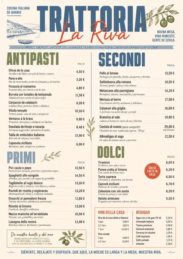 Trattoria Evening dinner-menu menu template preview