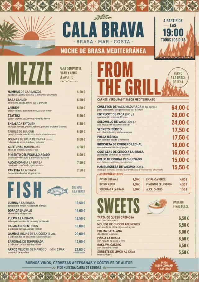 Mediterranean Grill Night dinner-menu menu template preview