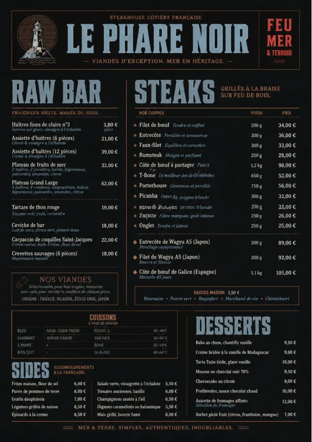 Classic Steakhouse dinner-menu menu template preview