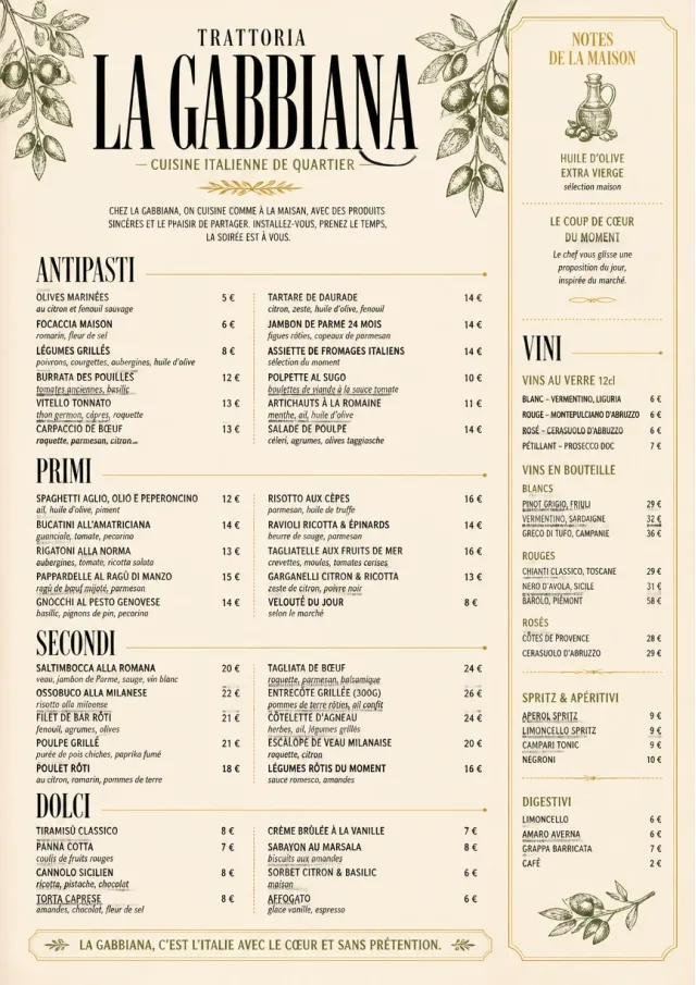 Trattoria Evening dinner-menu menu template preview