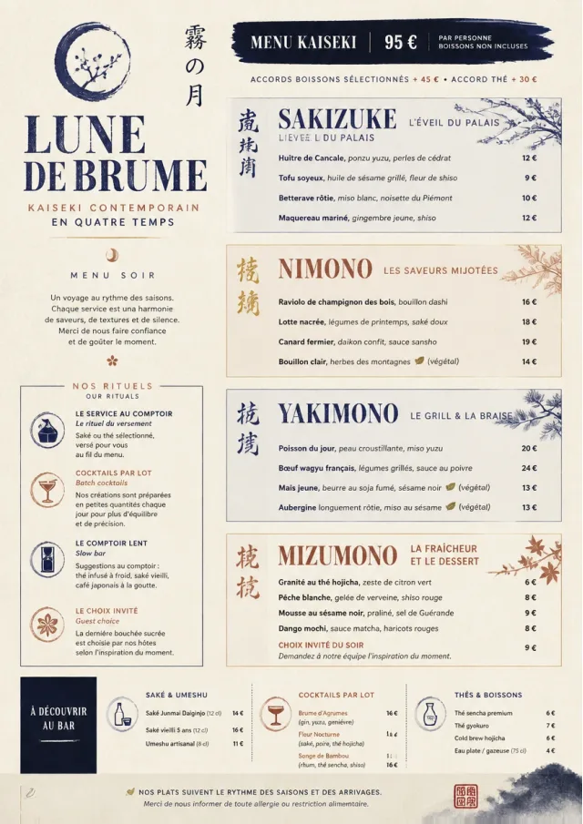Kaiseki Evening dinner-menu menu template preview
