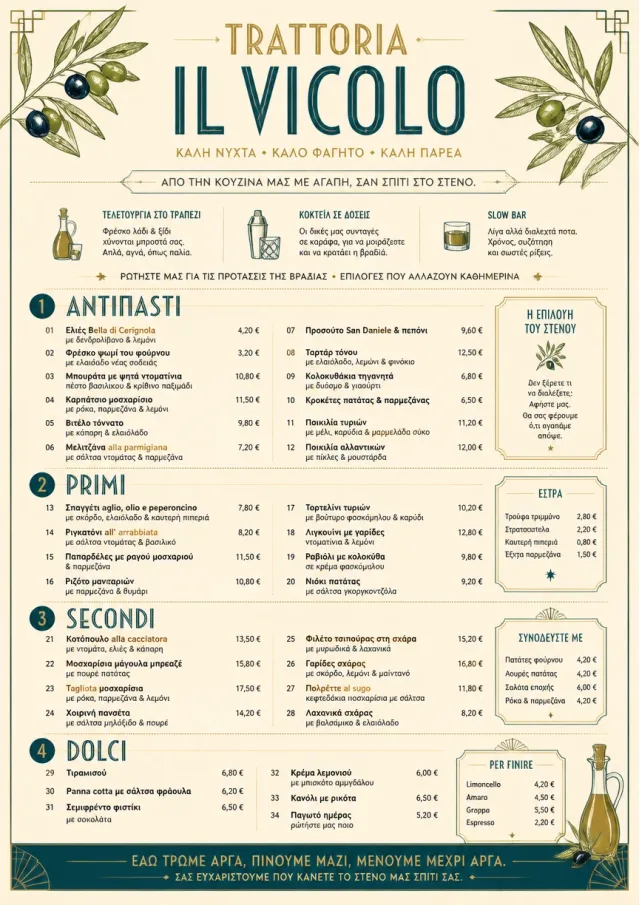 Trattoria Evening dinner-menu menu template preview