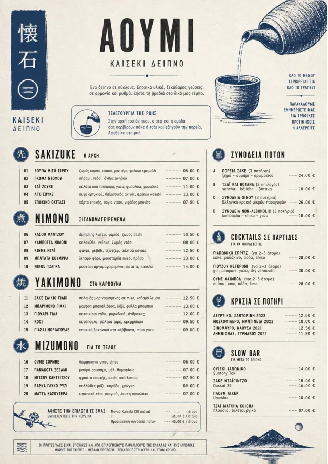 Kaiseki Evening dinner-menu menu template preview
