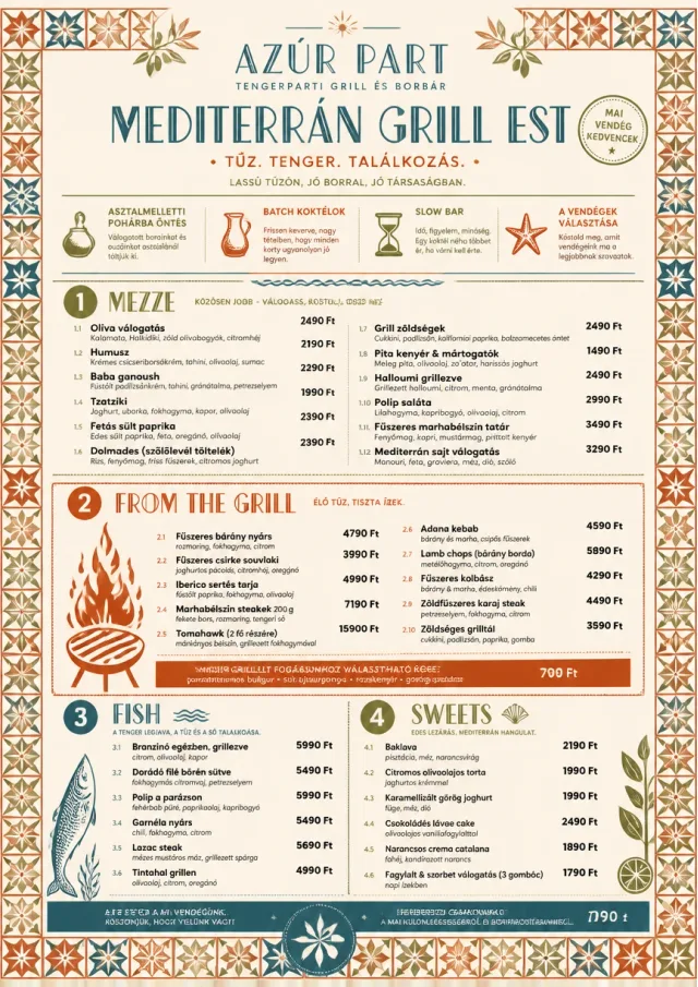Mediterranean Grill Night dinner-menu menu template preview