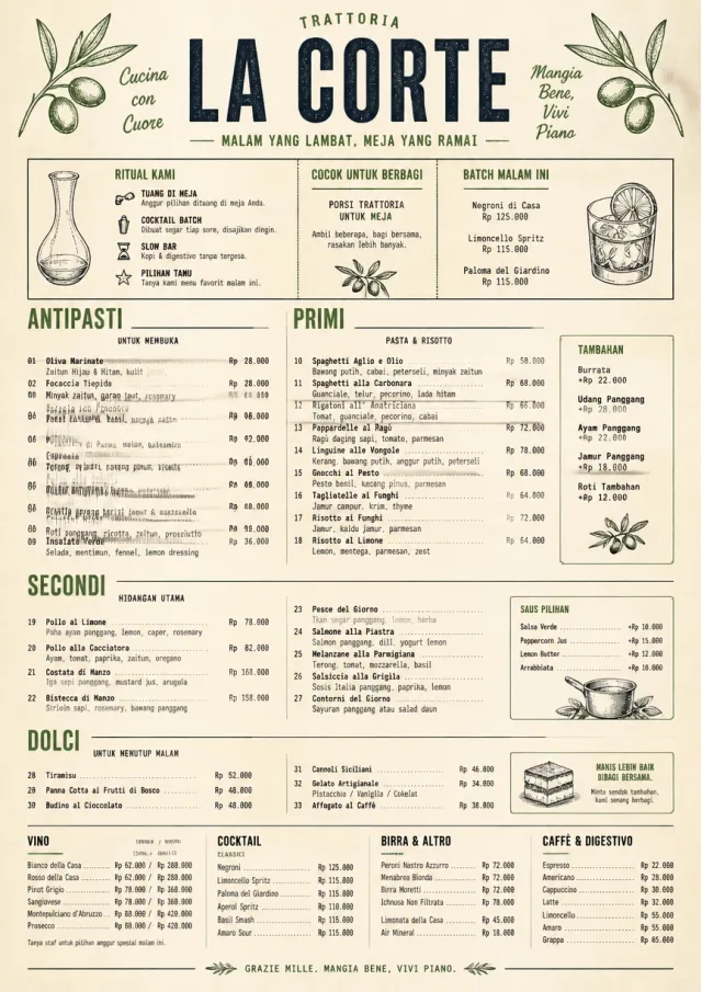 Trattoria Evening dinner-menu menu template preview