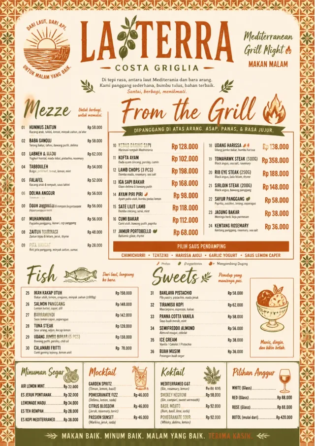 Mediterranean Grill Night dinner-menu menu template preview