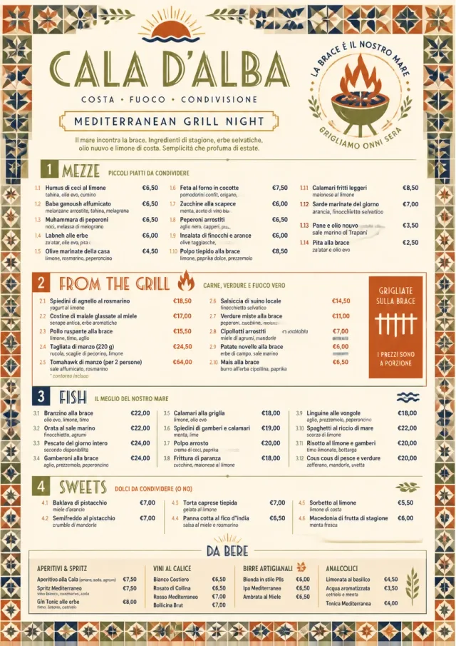 Mediterranean Grill Night dinner-menu menu template preview