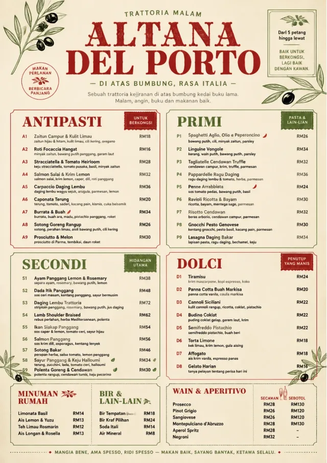 Trattoria Evening dinner-menu menu template preview