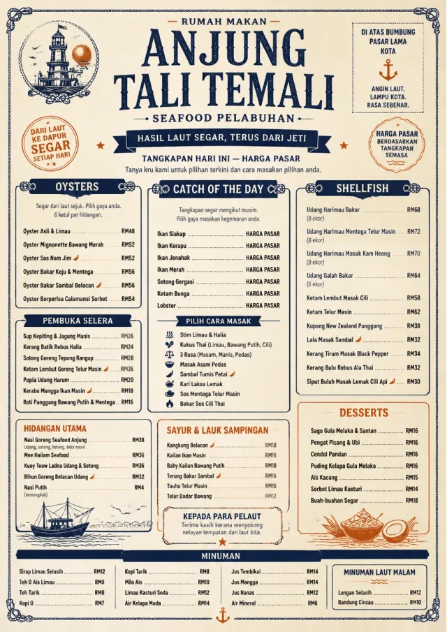 Harbor Seafood Dinner dinner-menu menu template preview