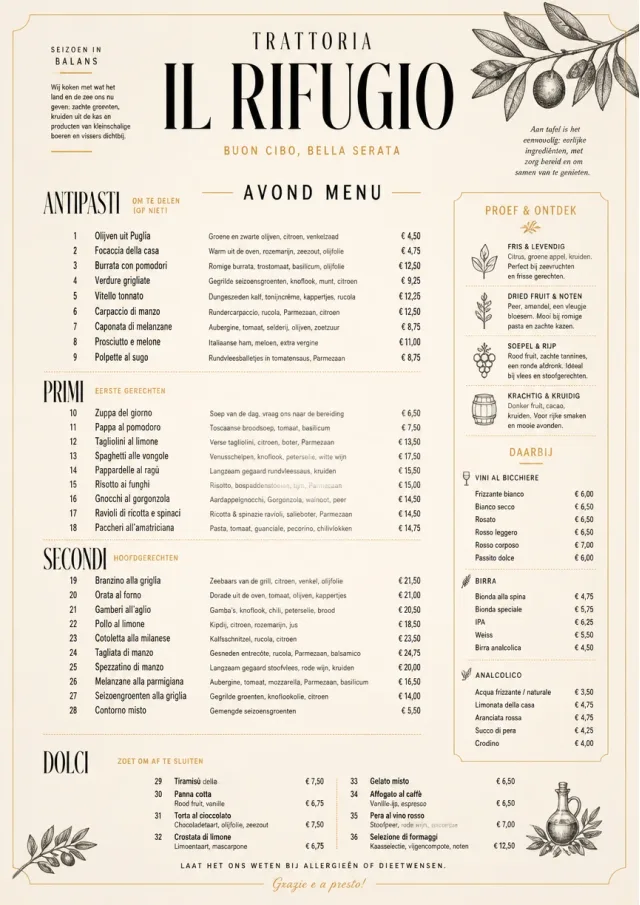 Trattoria Evening dinner-menu menu template preview