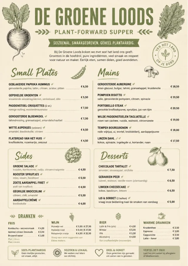 Plant-Forward Supper dinner-menu menu template preview