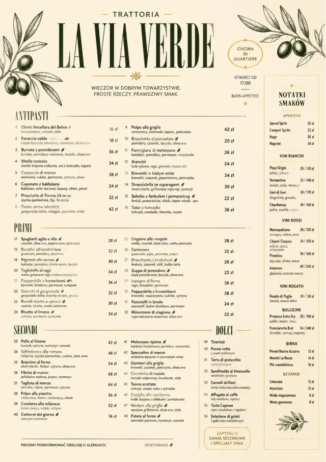 Trattoria Evening dinner-menu menu template preview