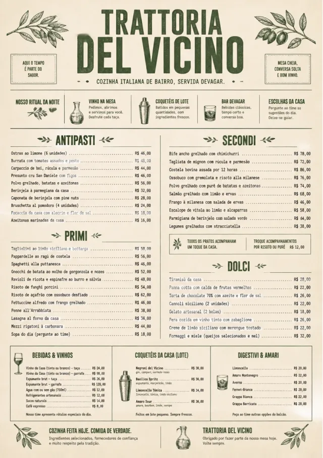 Trattoria Evening dinner-menu menu template preview