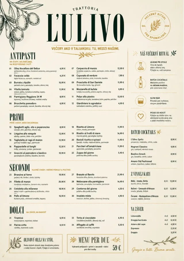 Trattoria Evening dinner-menu menu template preview