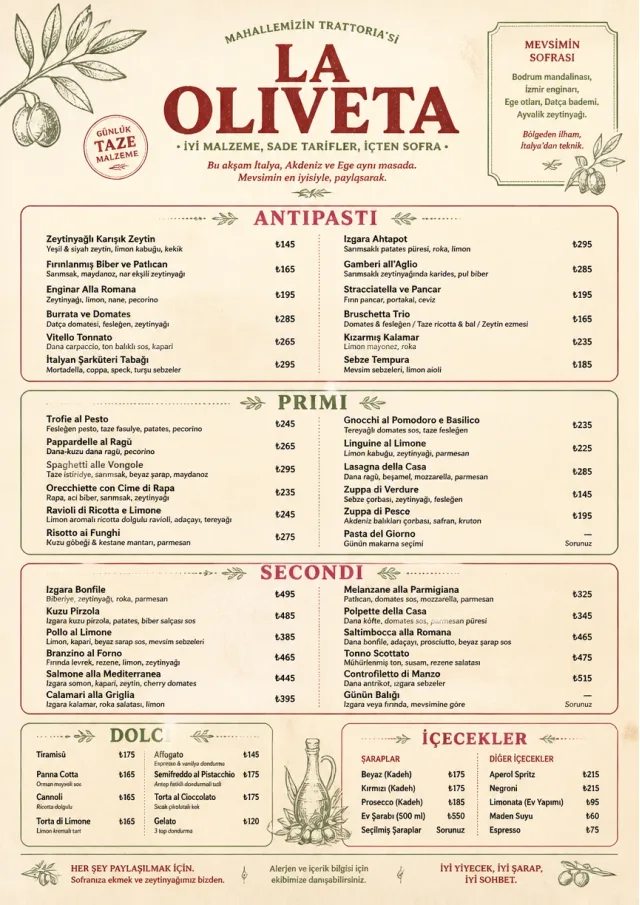 Trattoria Evening dinner-menu menu template preview