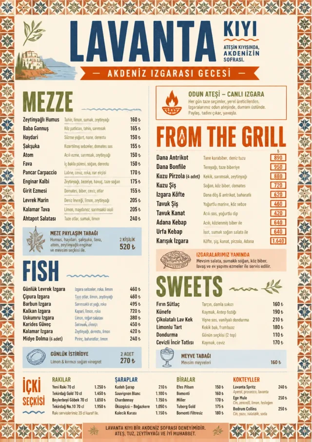 Mediterranean Grill Night dinner-menu menu template preview