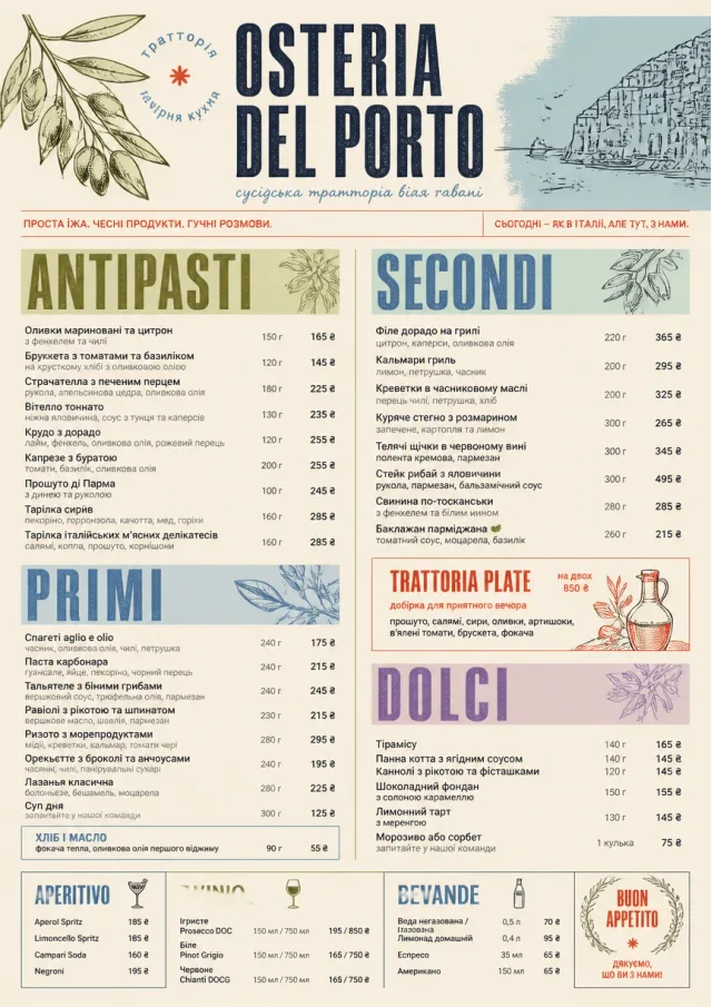 Trattoria Evening dinner-menu menu template preview