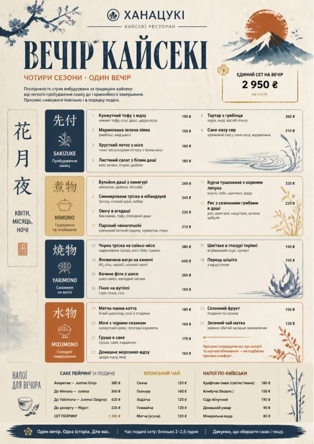 Kaiseki Evening dinner-menu menu template preview