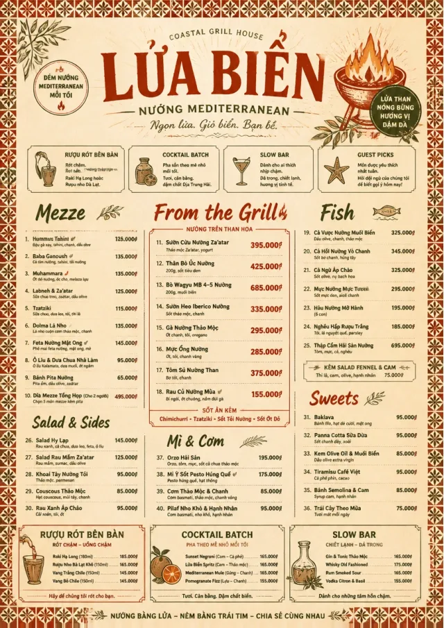 Mediterranean Grill Night dinner-menu menu template preview