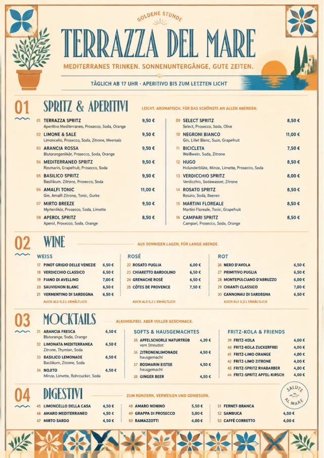 Mediterranean Terrace drink-menu menu template preview