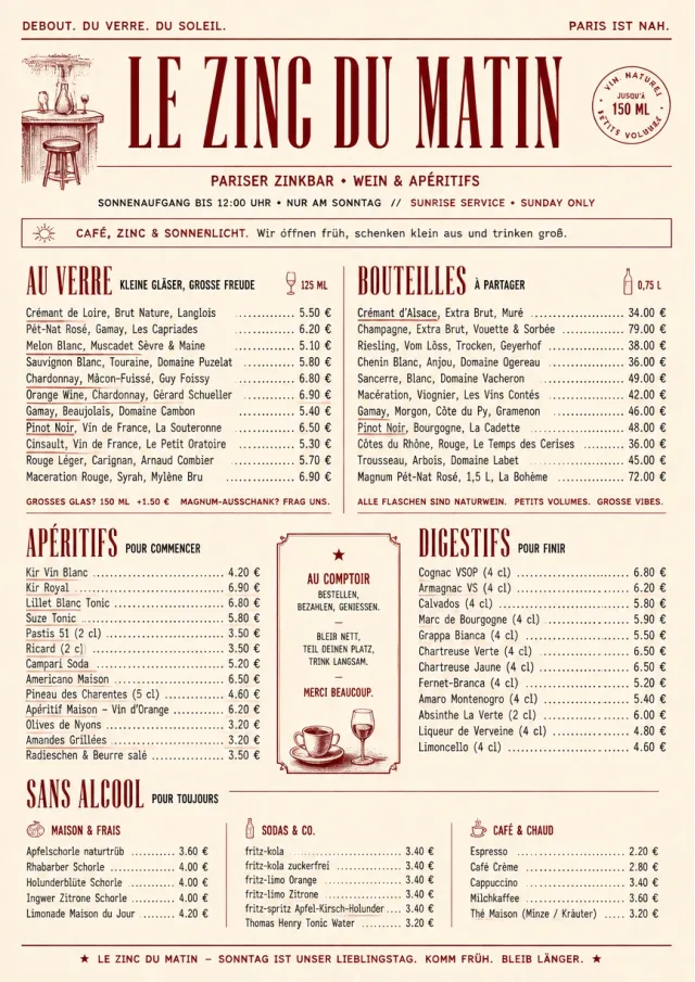 Parisian Zinc Wine Bar drink-menu menu template preview