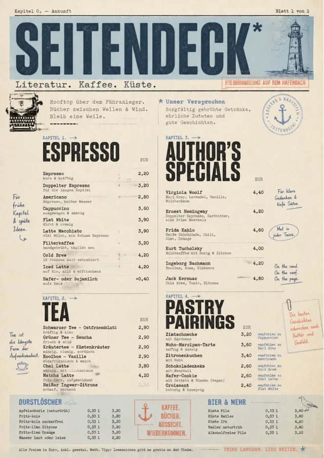 Literary Coffee House drink-menu menu template preview