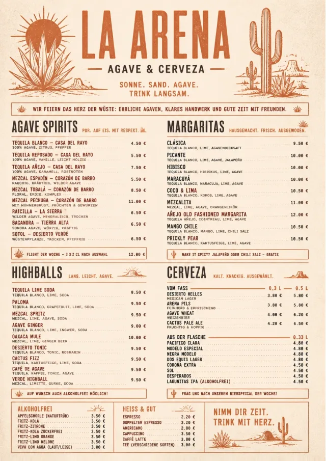 Desert Agave Bar drink-menu menu template preview