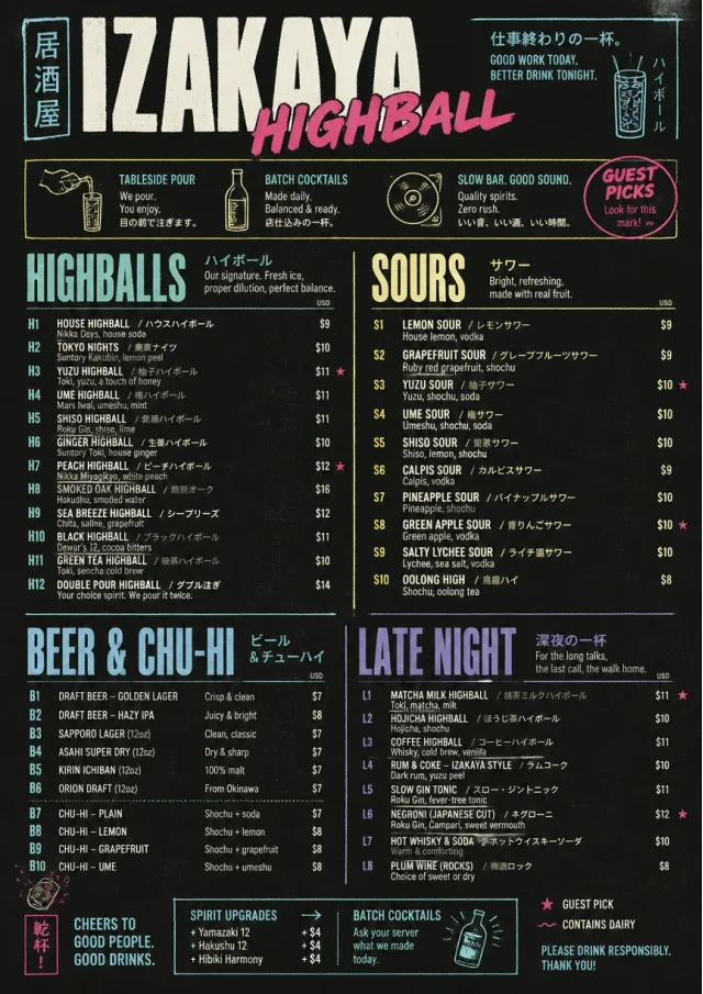 Izakaya Highball drink-menu menu template preview