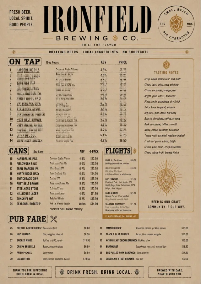 Craft Brewery Taproom drink-menu menu template preview