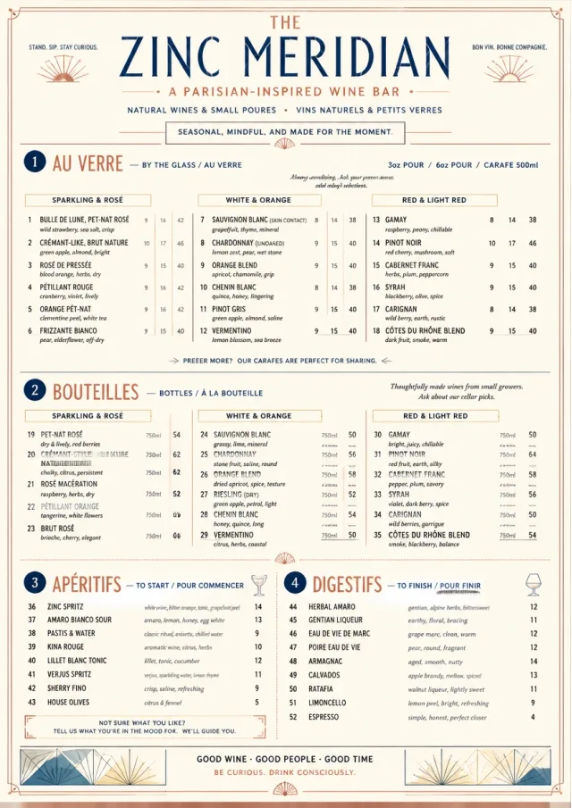 Parisian Zinc Wine Bar drink-menu menu template preview