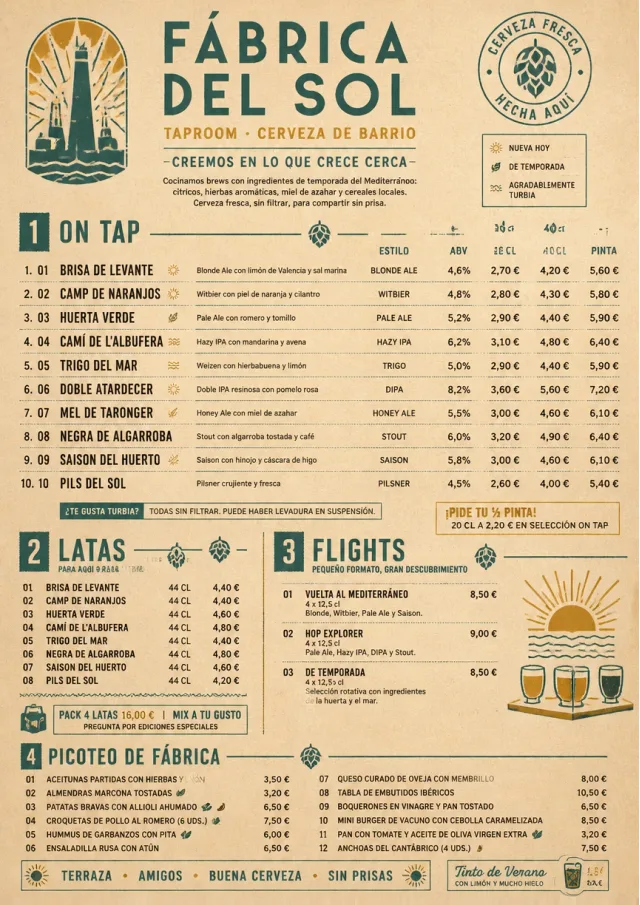 Craft Brewery Taproom drink-menu menu template preview
