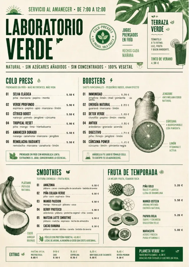 Rainforest Juice Lab drink-menu menu template preview