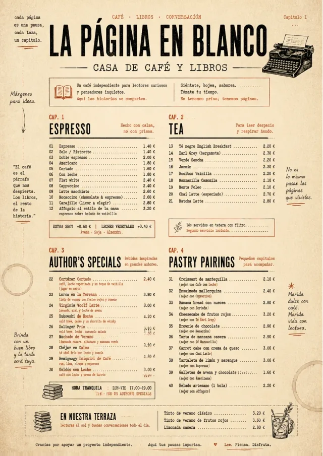 Literary Coffee House drink-menu menu template preview