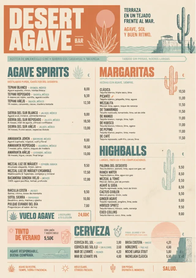 Desert Agave Bar drink-menu menu template preview