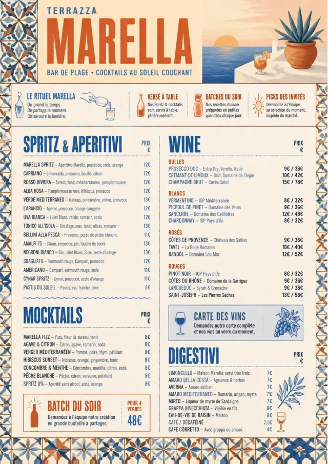 Mediterranean Terrace drink-menu menu template preview
