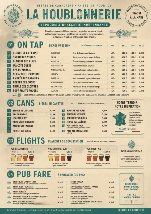 Craft Brewery Taproom drink-menu menu template preview