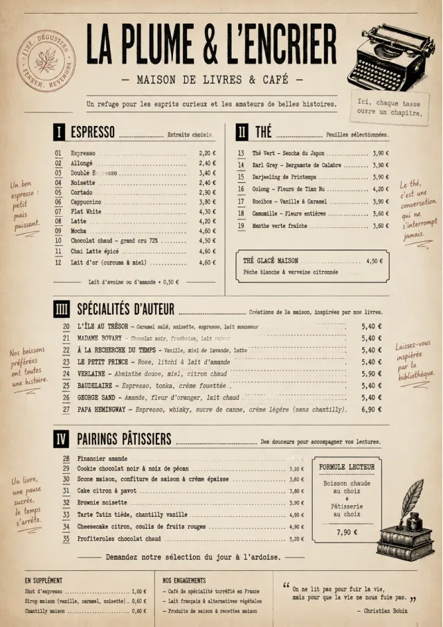 Literary Coffee House drink-menu menu template preview