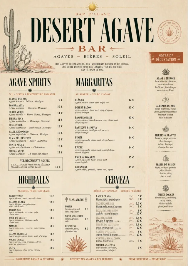 Desert Agave Bar drink-menu menu template preview