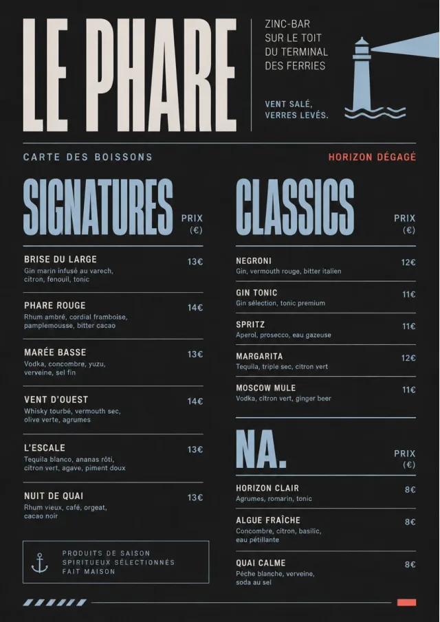 Mono Bar Minimal drink-menu menu template preview