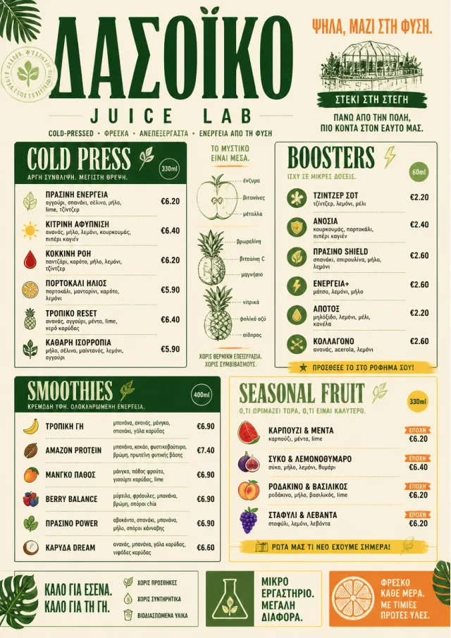 Rainforest Juice Lab drink-menu menu template preview