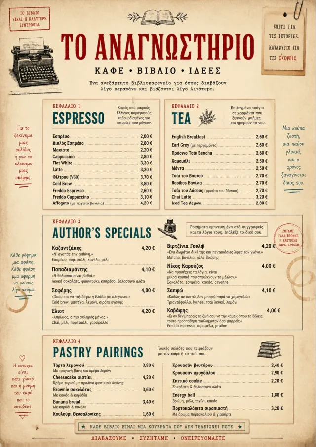 Literary Coffee House drink-menu menu template preview